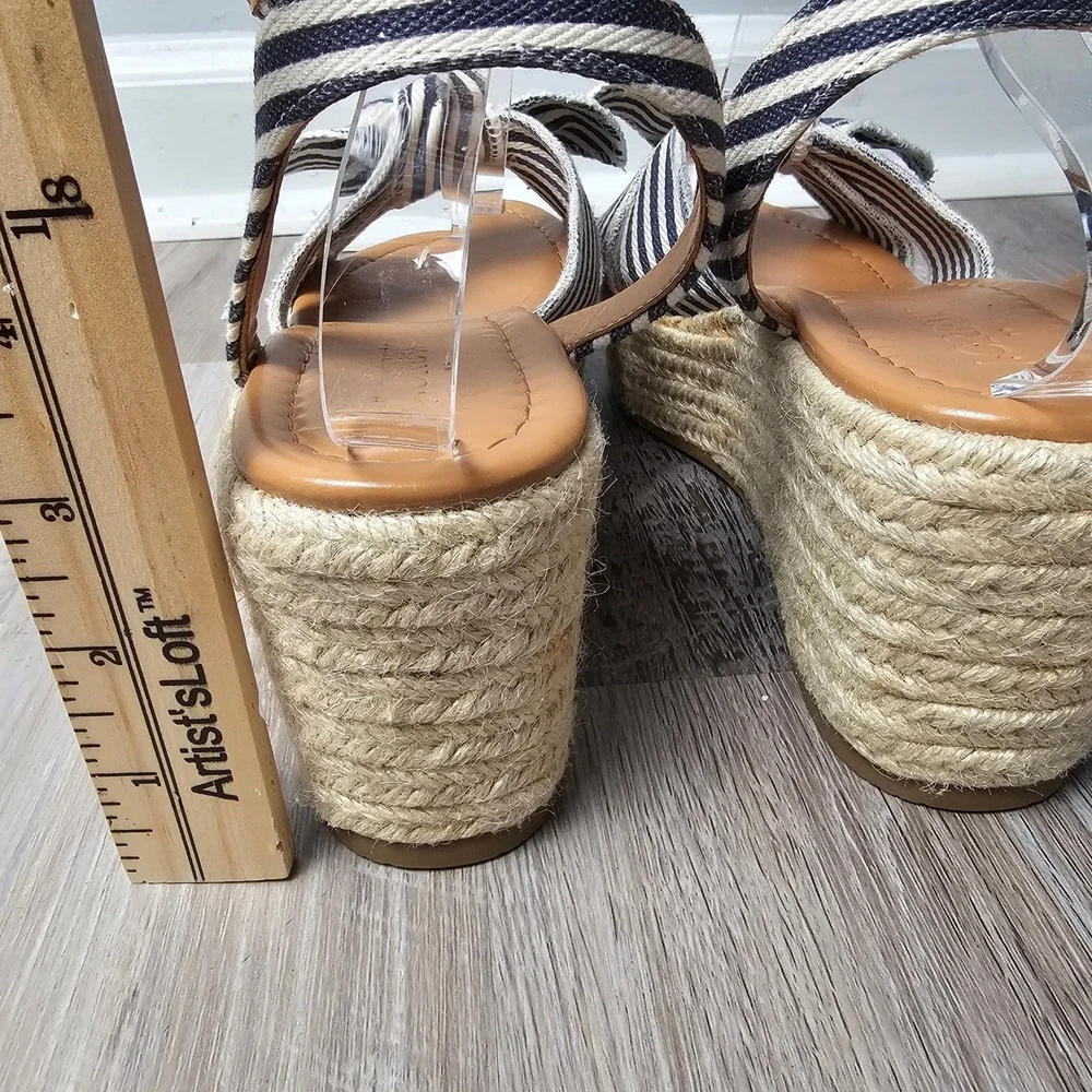 J Crew Womens Striped Knot Bow Platform Espadrille Wedge Sandals 7.5 Nautical